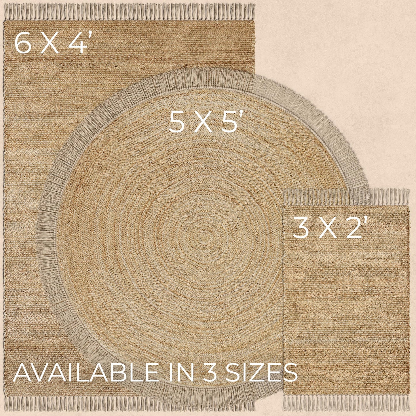 KIBAGA 2x3 ft Jute Rug - Soft and Non-Slip Mat, Perfect for Enhancing Your Bathroom or Modern Home Decor