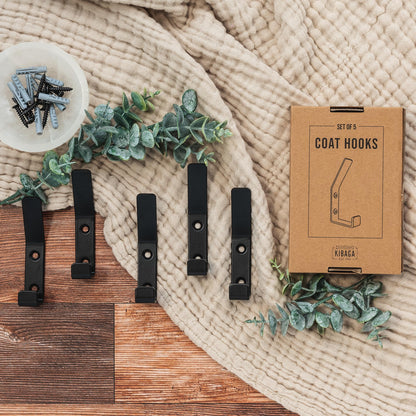 Decorative Coat Hooks For Wall Mount Set of 5 - Stylish and Sturdy Black Metal Double Hooks Are Perfect To Hang Your Jackets, Towels Or Hats - A Modern Addition To Any Farmhouse or Minimal Home Decor