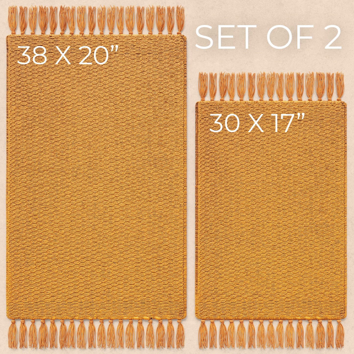 Set of 2 Soft Boho Bathroom Rugs - Beautiful Boho Cotton Rugs That Fit Perfectly Into Your Bath or Kitchen - Washable, Non-Slip Mats Ideal to Enhance Your Modern Home Decor